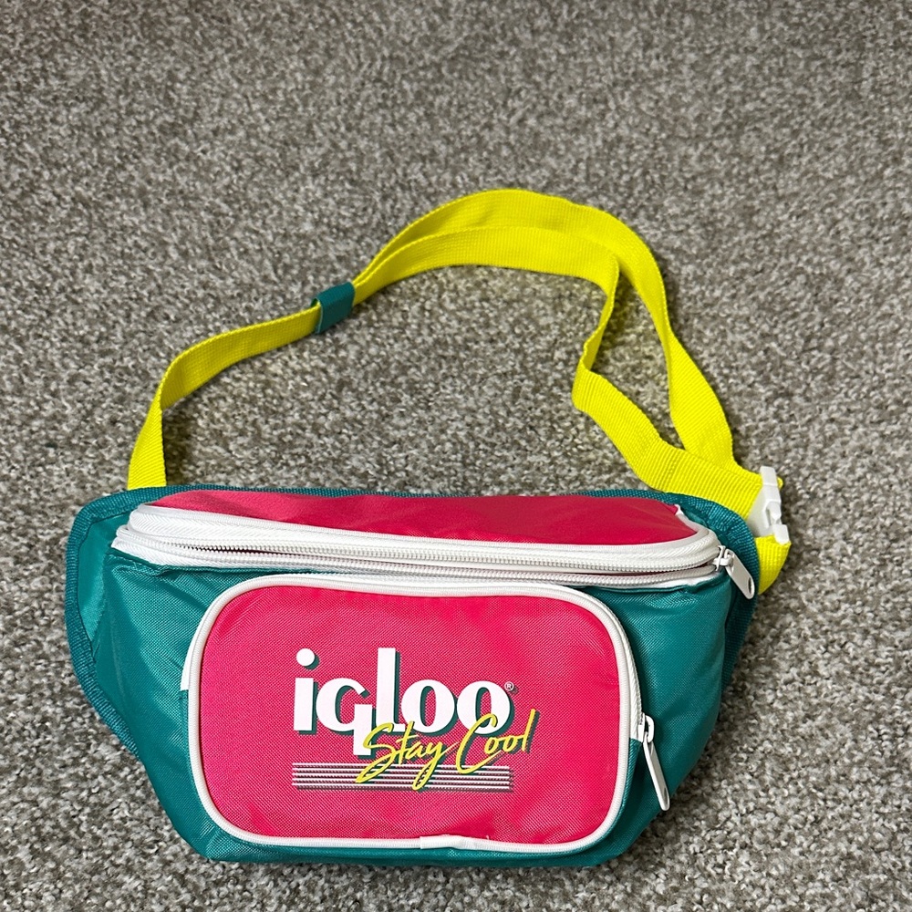 Igloo Pink and Teal Waist Bag with Yellow Strap